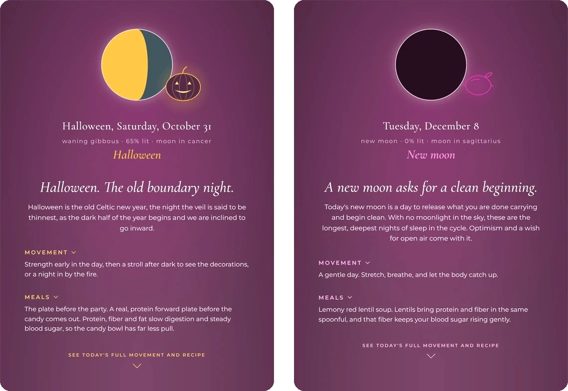 Two Lumine daily cards: Halloween and the December new moon